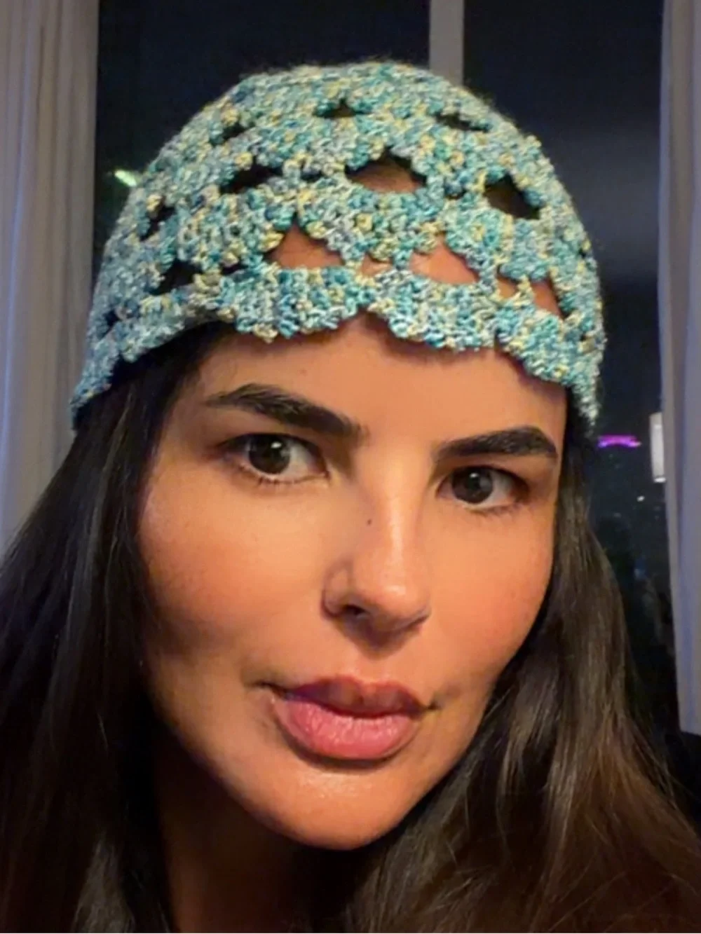 Crocheted Blue Beanie Hat - Women's Accessories